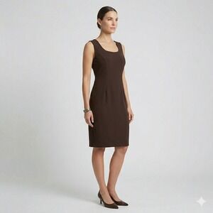 Vtg Mary McFadden Collection Brown Sleeveless Sheath Dress Square Neck Size 8